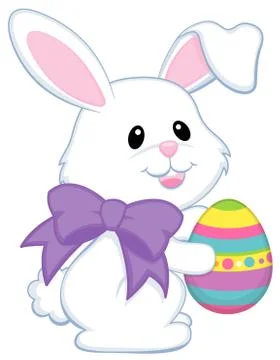 White easter bunny holding egg illustration Stock Illustration