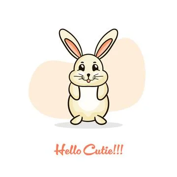 White easter bunny rabbit sitting on a abstract background. Smiling and a h.. Illustrazione stock