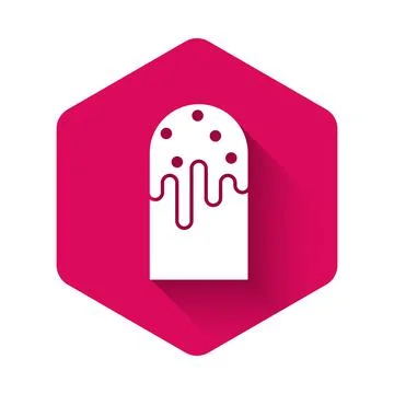 White Easter cake icon isolated with long shadow background. Happy Easter. Pink Stock Illustration