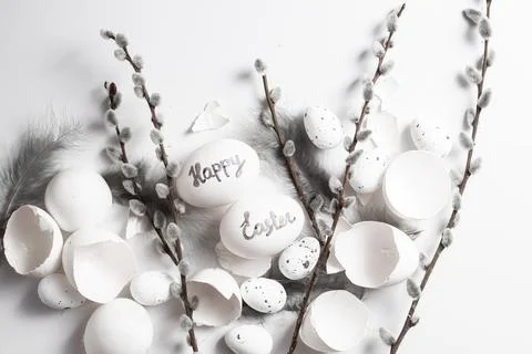 White Easter card. Easter eggs on white background Stock Photos