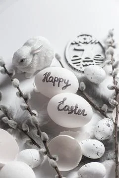 White Easter card. Easter eggs on white background Stock Photos