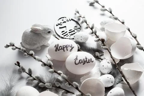 White Easter card. Easter eggs on white background Stock Photos