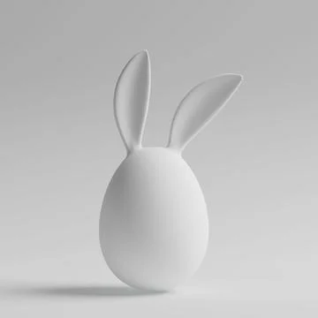 White Easter Egg with Bunny Ears in Clay Style. 3d Rendering Stock Illustration