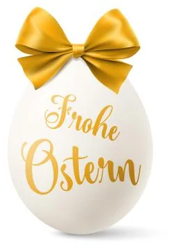 White easter egg with a golden bow and happy easter text isolated	(German) Stock Illustration