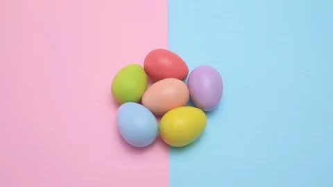 White Easter egg hits the other eggs on the table Video stock 87309148