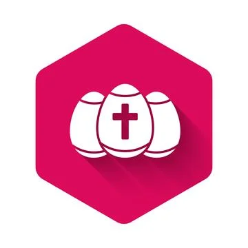 White Easter egg icon isolated with long shadow background. Happy Easter. Pink Stock Illustration