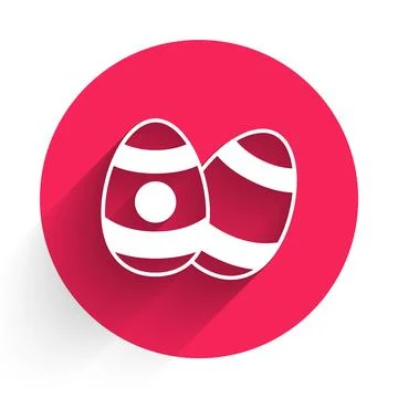 White Easter egg icon isolated with long shadow. Happy Easter. Red circle b.. Stock Illustration