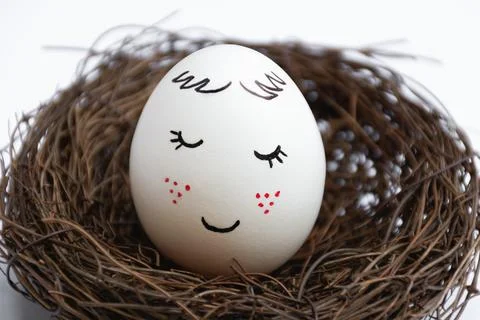 White Easter egg in nest Stock Photos