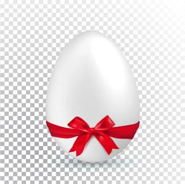 White Easter egg with red ribbon on transparent background. Minimalism.. Sale Stock Illustration