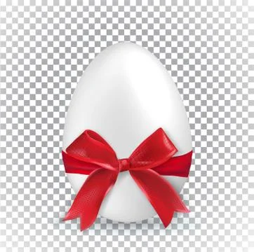 White Easter egg with red ribbon on transparent background. Minimalism.. Sale Stock Illustration