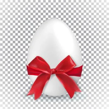 White Easter egg with red ribbon on transparent background. Minimalism.. Sale Stock Illustration