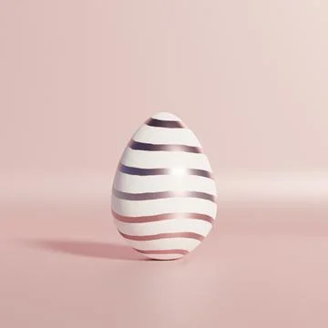 White Easter egg with rose gold striped pattern on pink background Stock Illustration