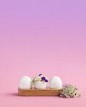 White Easter egg with spring flowers Stock Photos