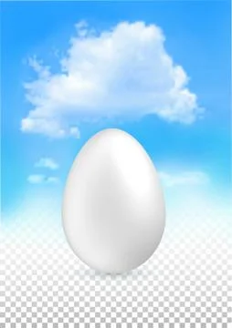 White Easter egg on transparent background and blue cloudy sky. Easter banner Stock Illustration