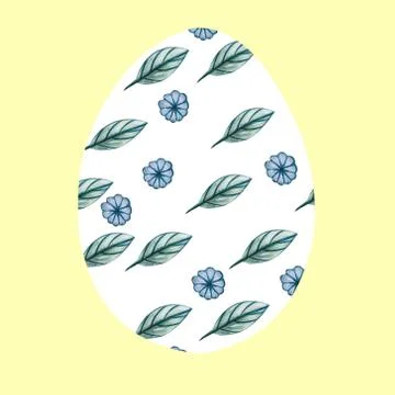 White Easter egg on a yellow background with a pattern of wild flowers. Stock Illustration