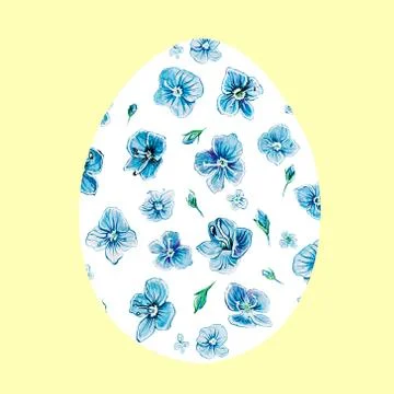 White Easter egg on a yellow background with a pattern of wild flowers. Stock Illustration