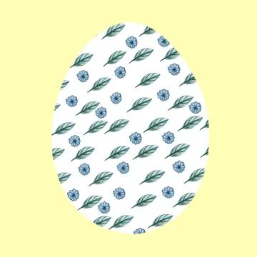 White Easter egg on a yellow background with a pattern of wild flowers. Illustrazione stock