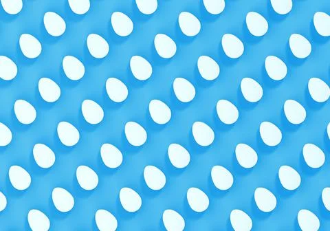 White easter eggs on blue background, eggs pattern, 3d rendered Ilustración de archivo