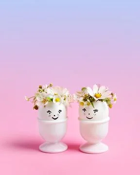 White Easter eggs with flowers Stock Photos