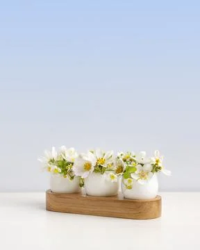 White Easter eggs with flowers Stock Photos