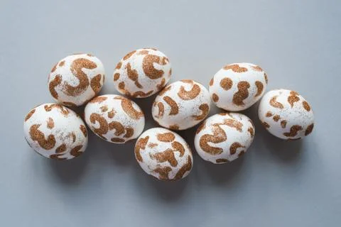 White Easter eggs with a gold pattern Stock Photos