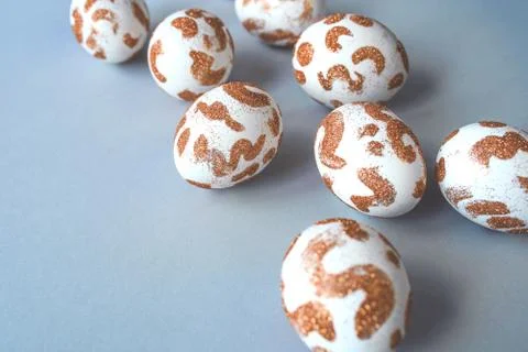 White Easter eggs with a gold pattern 写真素材
