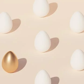 White Easter eggs pattern and one egg decorated with gold, beige background Stock Illustration