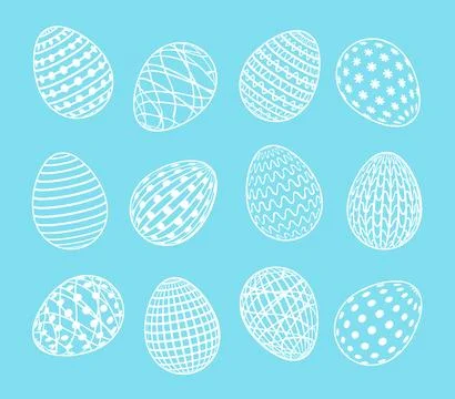 White Easter eggs set with on blue background. Vector illustration Stock Illustration