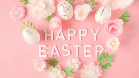White easter eggs with silver pattern and pink flowers Stock Photos
