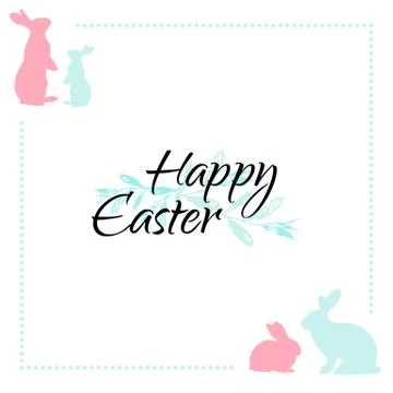 White Easter greeting card with blue and pink bunnies Stock Illustration