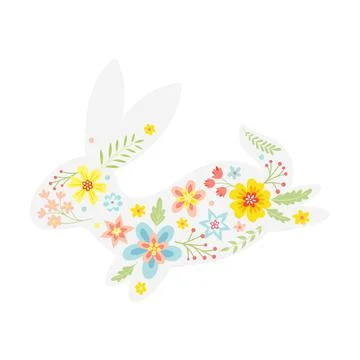 White Easter Rabbit with Flowers and Floral Decoration Inside Vector Stock Illustration