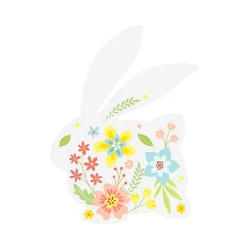 White Easter Rabbit with Flowers and Floral Decoration Inside Vector Stock Illustration