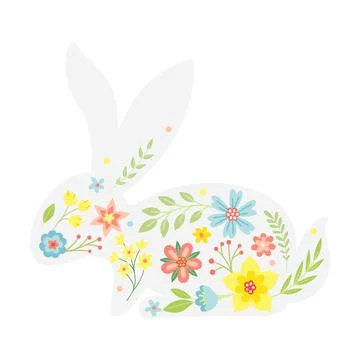 White Easter Rabbit with Flowers and Floral Decoration Inside Vector Stock Illustration