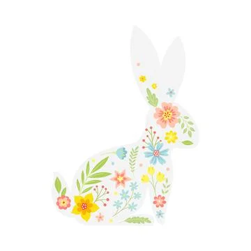 White Easter Rabbit with Flowers and Floral Decoration Inside Vector Stock Illustration