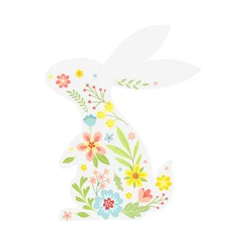 White Easter Rabbit with Flowers and Floral Decoration Inside Vector Stock Illustration