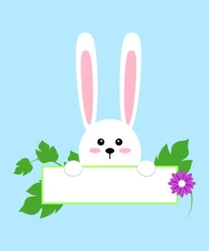 White easter rabbit. Funny bunny in flat style. Easter Bunny. On blue winter Illustrazione stock