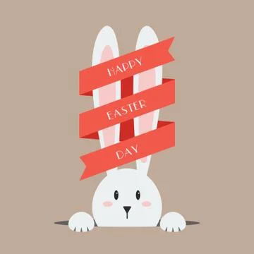 White easter rabbit with red ribbon Stock Illustration