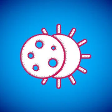 White Eclipse of the sun icon isolated on blue background. Total sonar eclipse Illustrazione stock