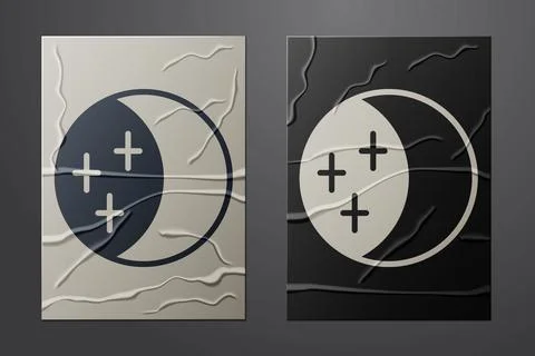 White Eclipse of the sun icon isolated on crumpled paper background. Total sonar Ilustração Stock