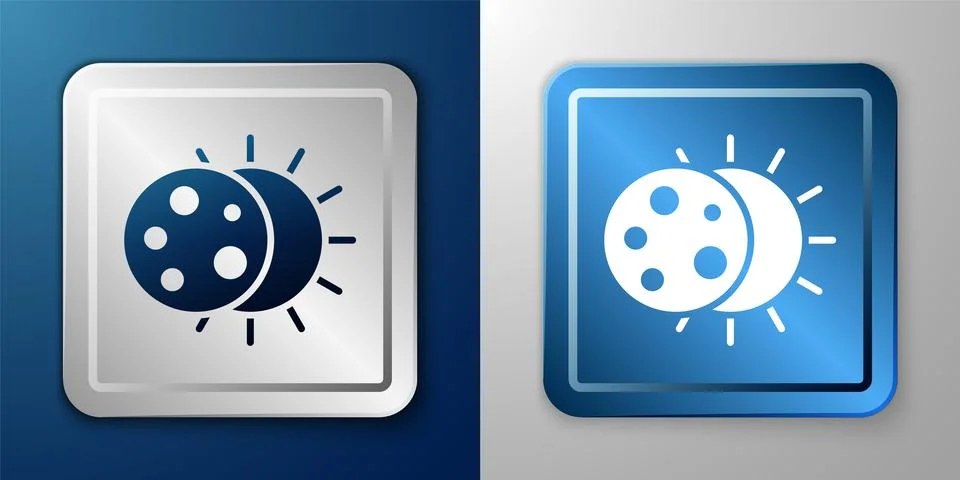 White Eclipse of the sun icon isolated on blue and grey background. Total sonar Stock Illustration