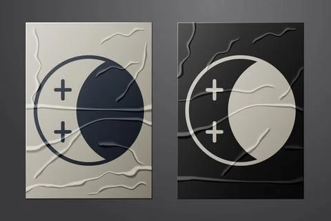 White Eclipse of the sun icon isolated on crumpled paper background. Total sonar Ilustração Stock