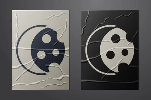 White Eclipse of the sun icon isolated on crumpled paper background. Total .. Stock Illustration