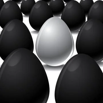 White egg among black eggs concept Stock Illustration