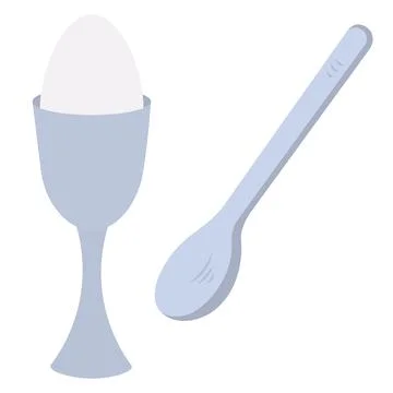A white egg and a teaspoon. Illustrazione stock