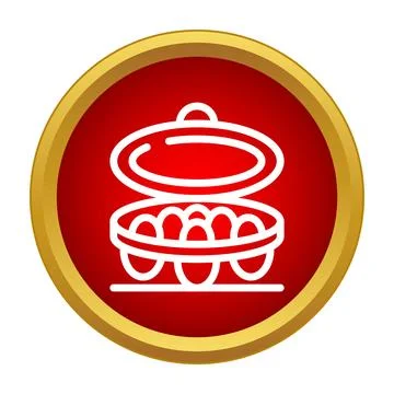 White egg carton icon on red circle background Stock Illustration