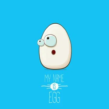 White egg cartoon characters isolated on blue background. My name is egg vector Stock Illustration