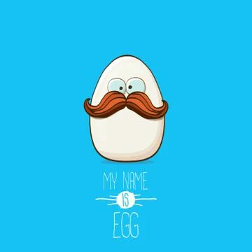 White egg cartoon characters isolated on blue background. My name is egg vector Stock Illustration