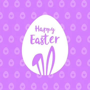 White egg with easter bunny ears on a purple patterned background Stock Illustration
