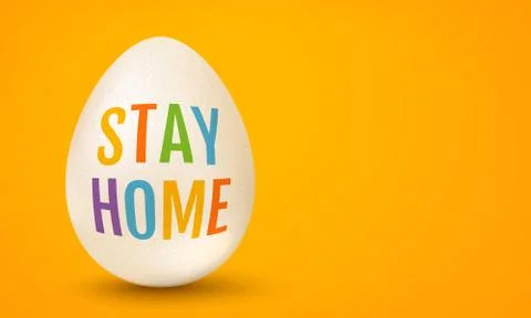 White egg for Easter with text stay home Stock Illustration