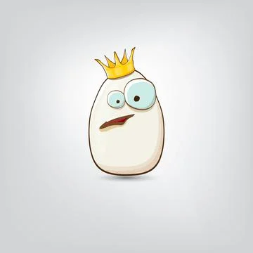 White egg king with crown cartoon characters isolated on grey background. My Stock Illustration